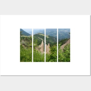 The incredible earth pyramids of Collepietra (Piramidi di Terra) in the Dolomites. Striking place. Italian Alps. Sunny spring day with no people. Valley in the background. Trentino Alto Adige. Posters and Art